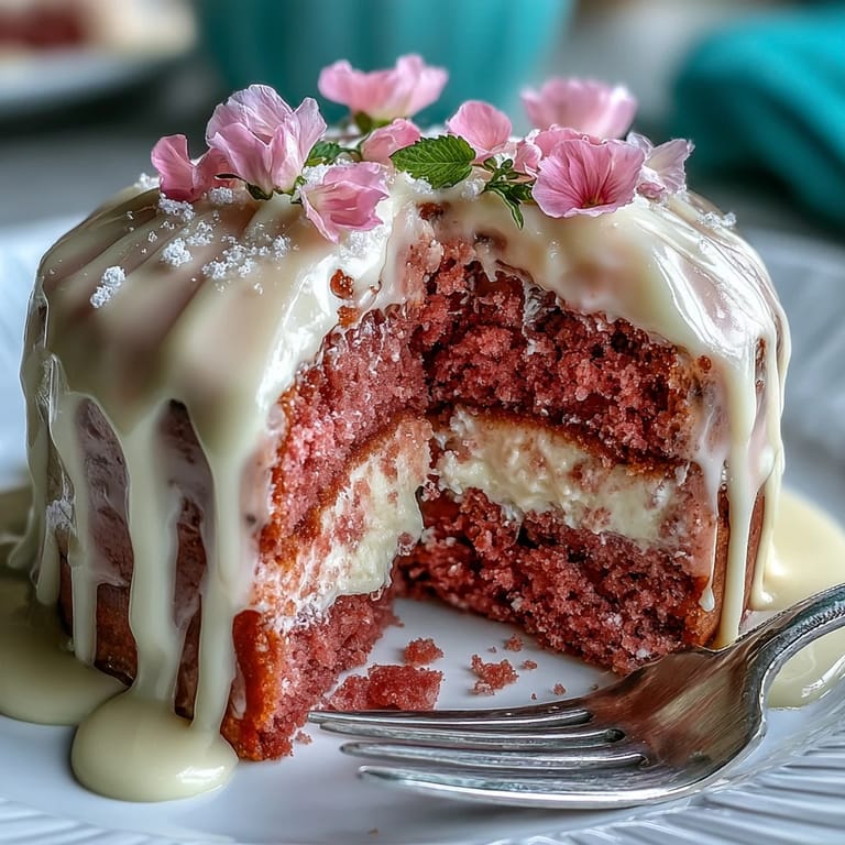 Blassrosa Velvet-Kuchen mit Rosé-Aroma, dekoriert mit goldener Schokoladenglasur und cremiger Frischkäse-Buttercreme.