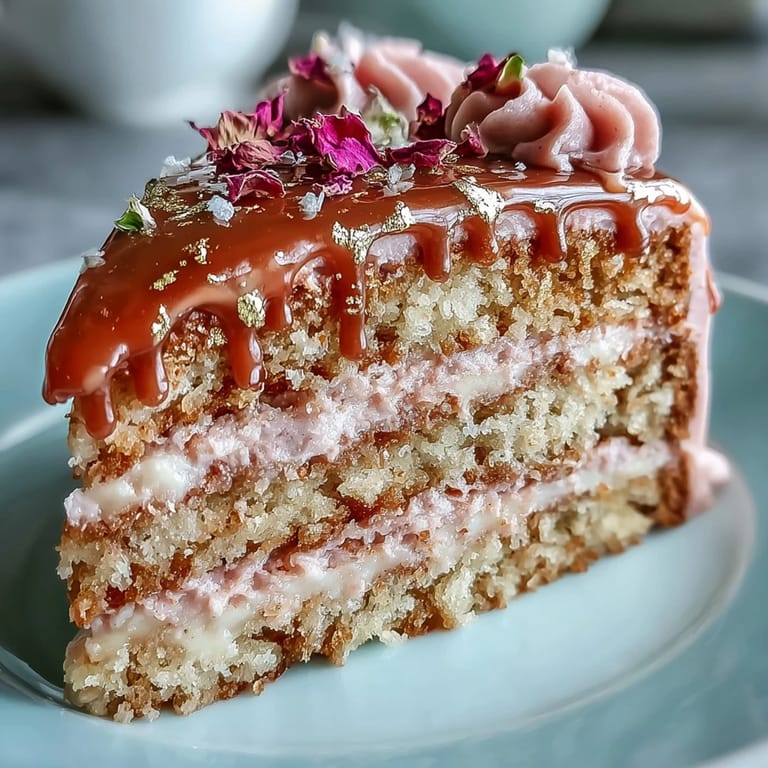 Rosé-Velvet-Kuchen mit Goldtropfen – ein atemberaubender, rosafarbener Samtkuchen mit Rosé-Wein, verziert mit glänzendem Goldtropfen.