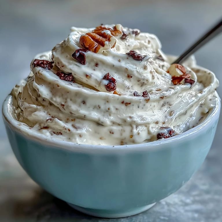 Foto zeigt eine Schüssel mit cremigen TikTok Cottage Cheese Eis, garniert.