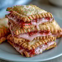 Homemade Guava Cheese Pop Tarts cooling on a wire rack, with glossy pink glaze dripping down golden flaky crusts.