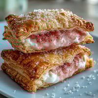 Flaky, golden Guava and Cream Cheese Pastelitos, filled with sweet guava paste and creamy cheese on a baking sheet.