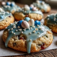 Zarte Butterplätzchen mit farbenfroher Pastellglasur, perfekt für festliche Ostermomente.