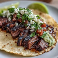 Frische Carne Asada Street Tacos mit buntem Belag und warmen Mais-Tortillas.  